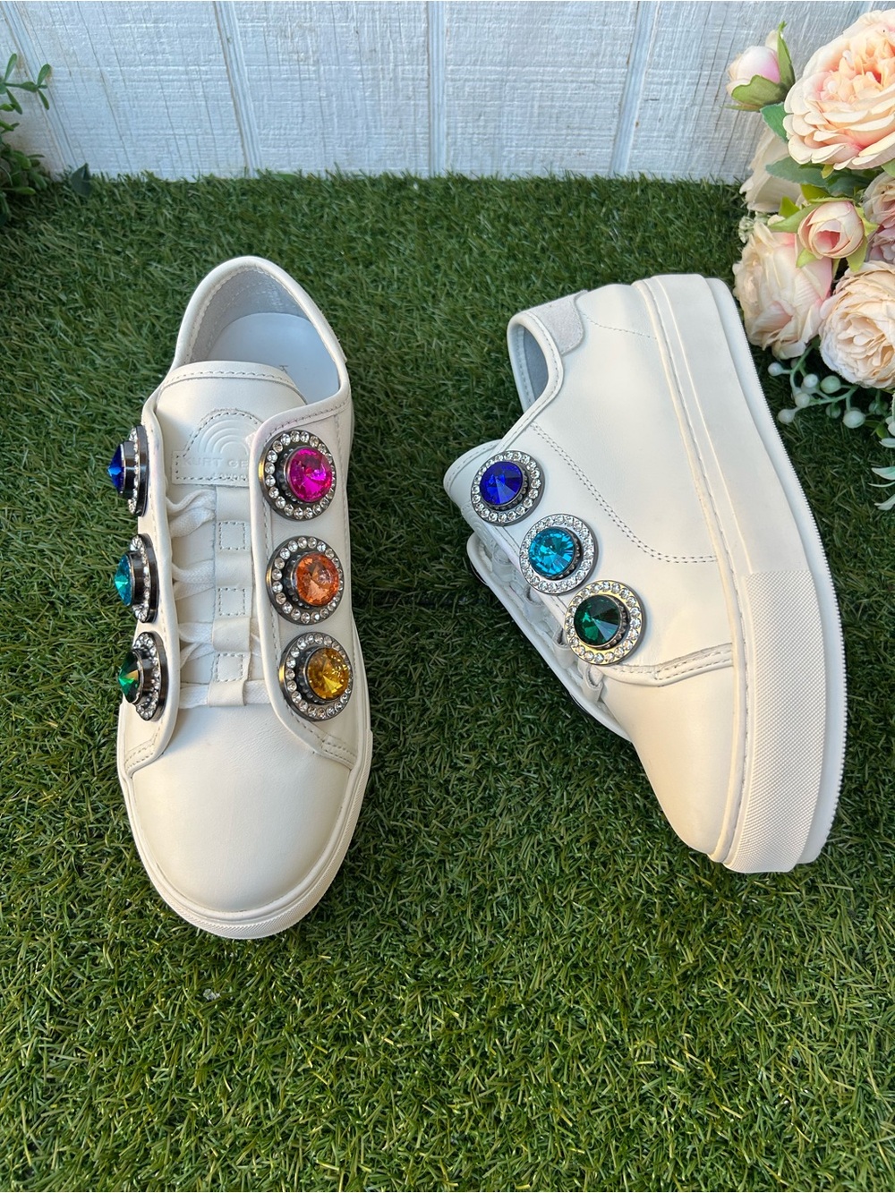 Kurt Geiger White Sneakers with Multicolor Jewel Accent women size 40.5  US 10